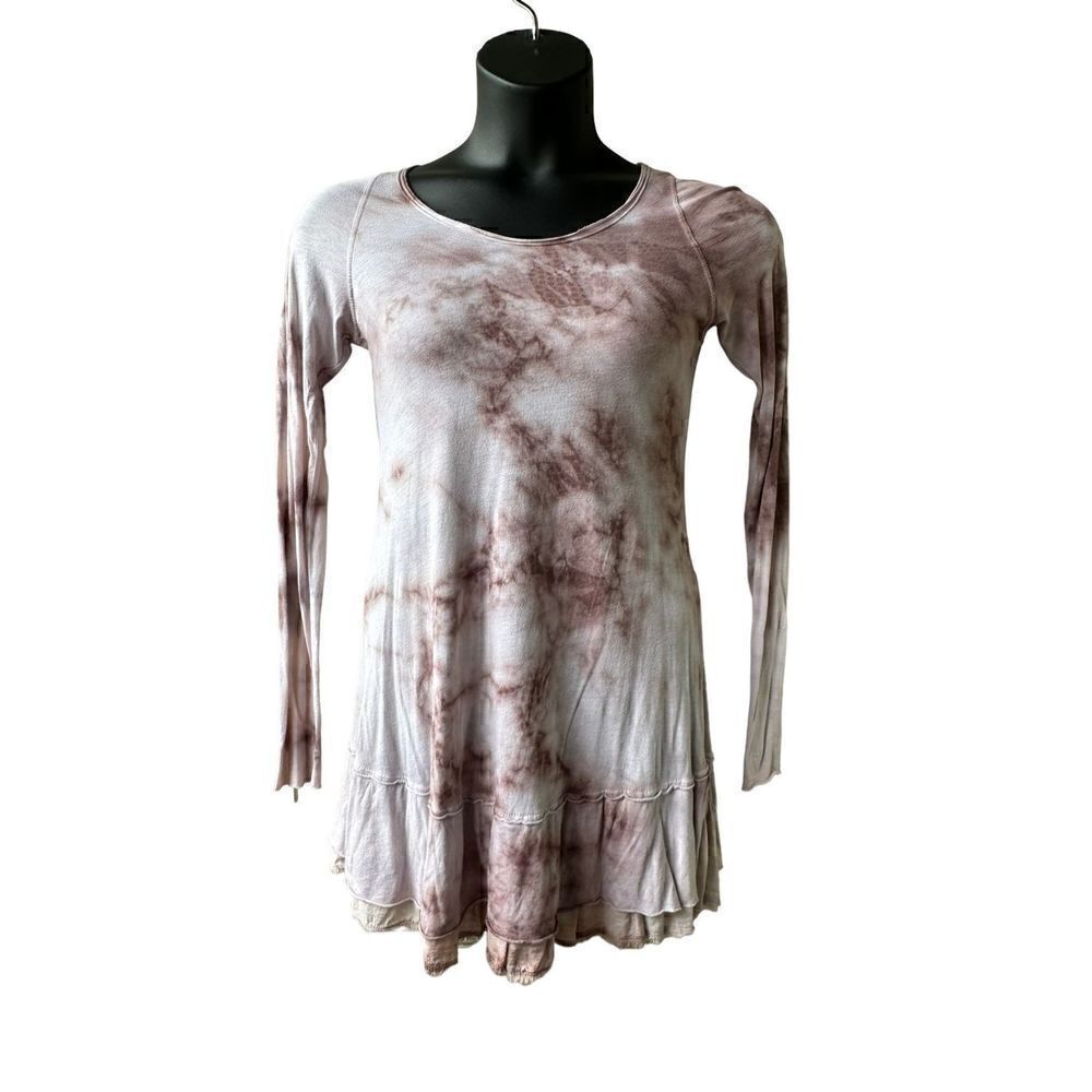 Hard Tail Forever Women's White & Brown Tie-Dye Long-Sleeve A-Line Dress Size L